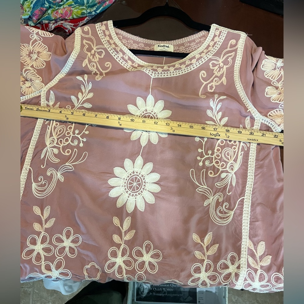 Kindred Spirit Mauve Embroidered Lace Short-Sleeve Blouse